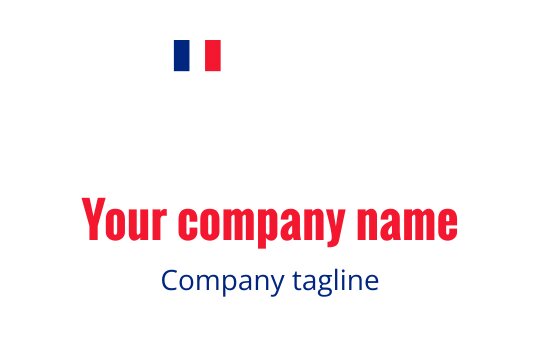 Bold logo design featuring red text and a small French flag