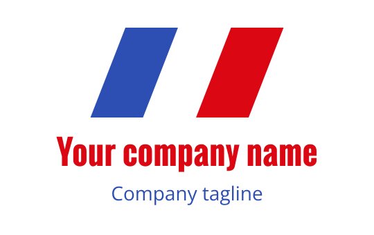 Bold logo design featuring red and blue diagonal stripes