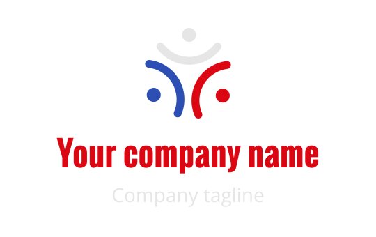 Colorful logo design featuring abstract figures in red, blue, and white
