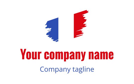 Bold logo design featuring red and blue brush strokes