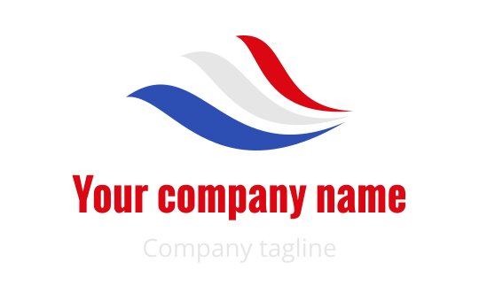 Dynamic logo design featuring flowing red, white, and blue waves