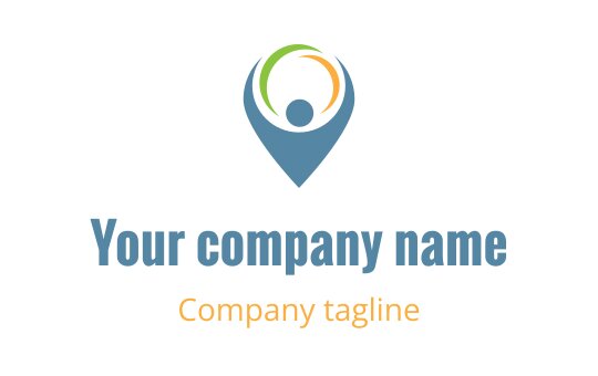Modern logo design featuring a location pin and abstract human figure