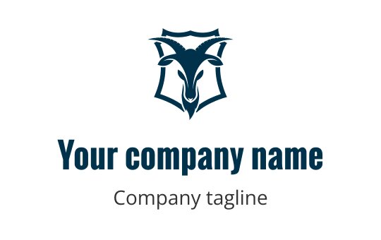 Bold goat head logo design with a shield outline in blue