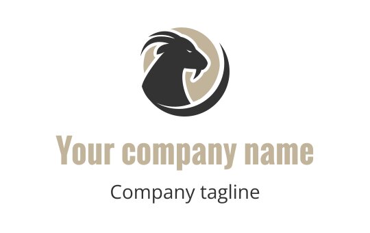 Bold goat head logo design in black and beige circular background