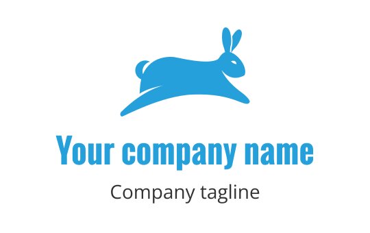 Playful blue rabbit logo design with a dynamic leaping pose