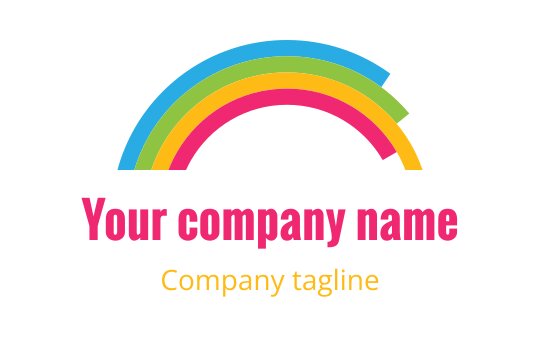 Colorful rainbow logo design with vibrant arcs and bold text