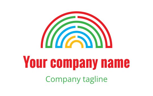 Colorful rainbow logo design with layered arcs in red, green, and blue