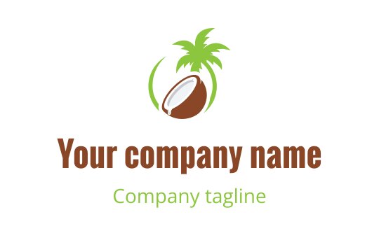 Coconut logo design with green palm leaves and brown shell