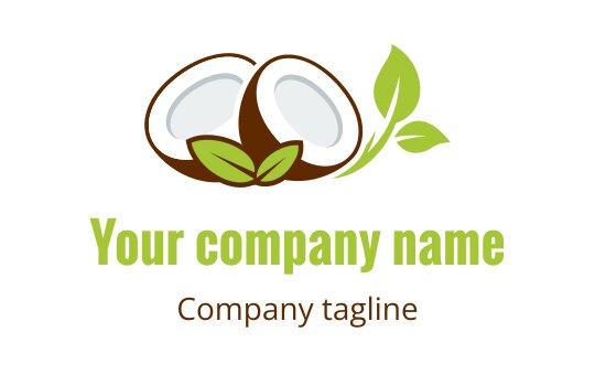 Coconut logo design with green leaves and brown accents