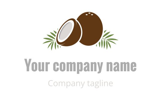 Coconut logo design with green leaves and a brown color palette