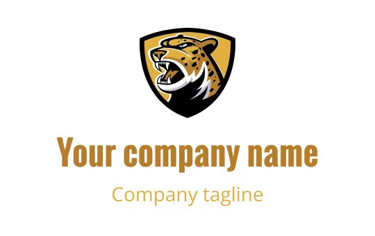 Bold leopard head logo design in gold and black colors