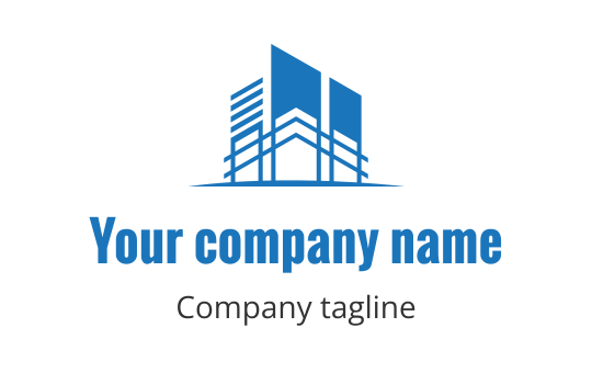 Modern blue building logo design with sleek lines and structure