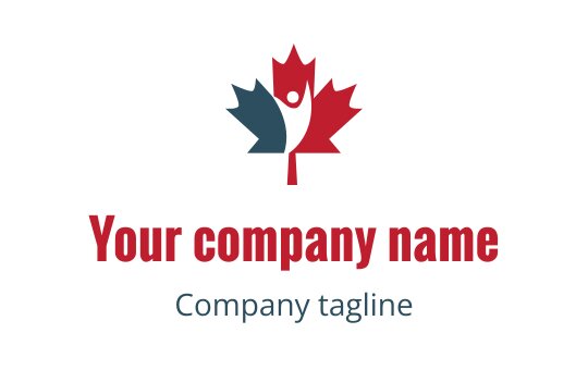 Creative logo design featuring a stylized maple leaf in red and blue