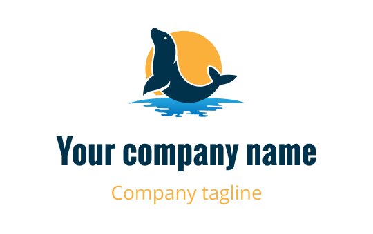 Playful seal logo design with a sunset and water elements