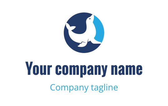 Playful seal logo design in blue and dark navy colors