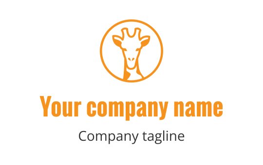 Playful giraffe logo design in orange and black circular frame