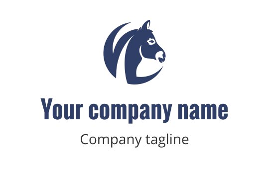 Elegant horse head logo design in navy blue with flowing lines