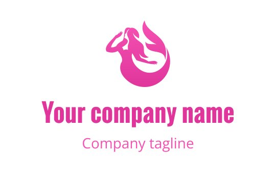 Playful pink mermaid logo design with flowing hair and tail