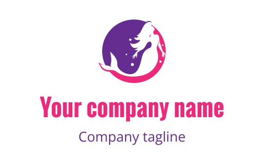 Elegant mermaid logo design in purple and pink circular composition