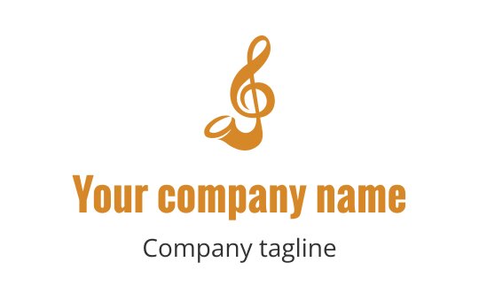Elegant music logo design featuring a treble clef and trumpet