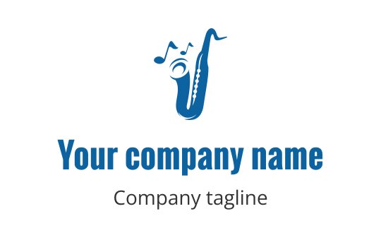Playful saxophone logo design in blue with musical notes