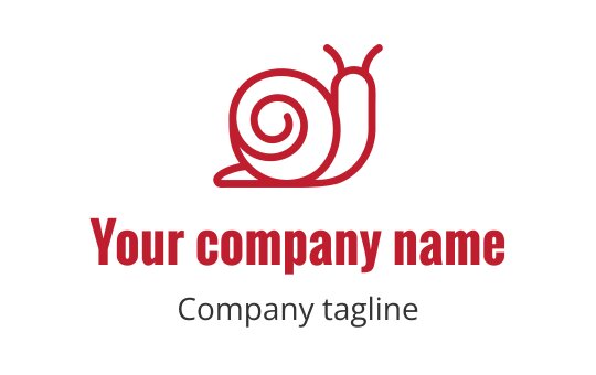 Playful snail logo design in red with a spiral shell