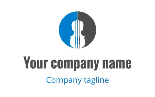 Modern logo design featuring a violin silhouette in blue and gray circles