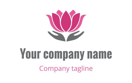 Elegant pink lotus logo design with hands supporting the flower