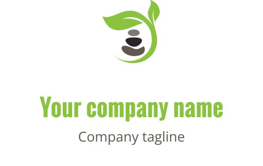 Modern logo design featuring green leaves and stacked stones