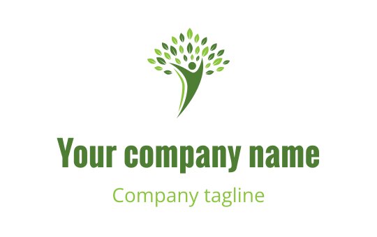 Modern green tree logo design with a stylized trunk and leaves
