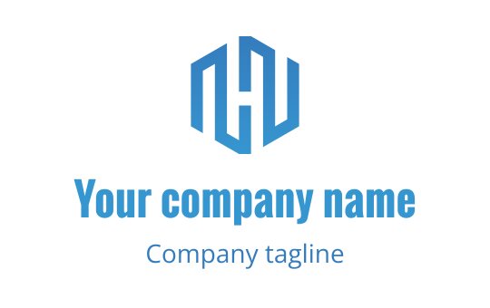 Modern blue logo design featuring a geometric hexagonal shape
