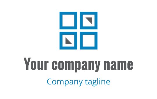 Modern logo design featuring four blue squares with varying shapes