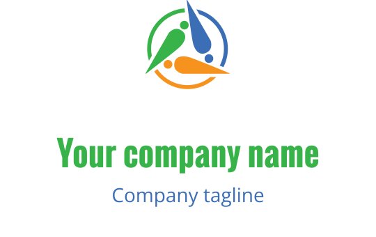 Colorful logo design featuring interconnected figures in lime, teal, and orange
