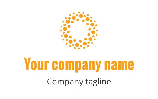 Circular logo design featuring orange dots forming a ring around a central space