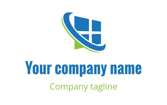 Modern logo design featuring a blue window with a green swirl
