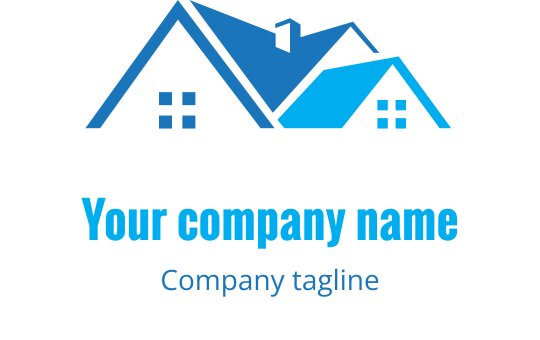 Teal and cyan logo design featuring a stylized roof silhouette
