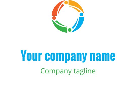 Colorful circular logo design featuring interconnected figures in orange, green, and blue