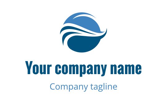 Modern blue and teal logo design featuring a wave and circular elements