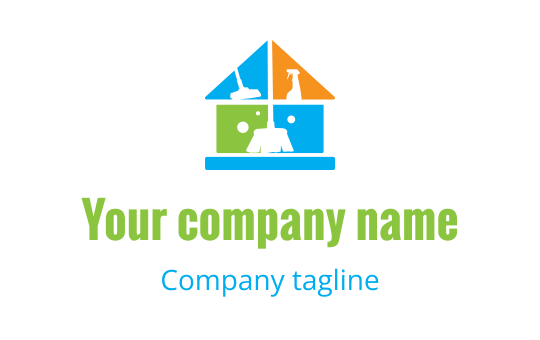 Colorful house logo design with tools in blue, green, and orange