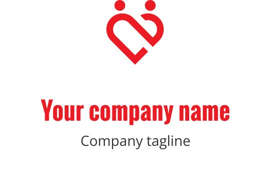 Heart-shaped logo design with two figures in red and black