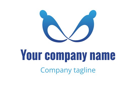 Modern blue logo design featuring abstract figures in a flowing shape