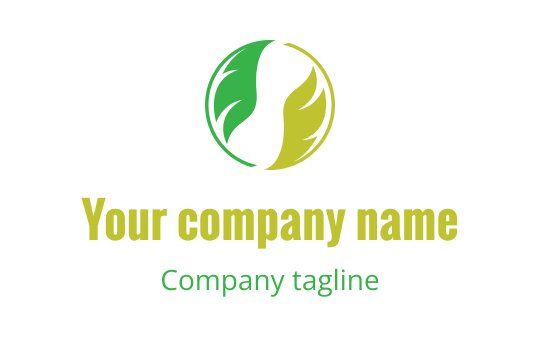 Modern circular logo design featuring green leaves and a yellow accent