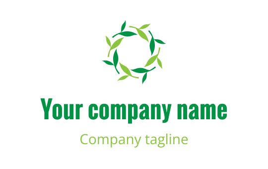 Circular logo design featuring green leaves in a natural arrangement