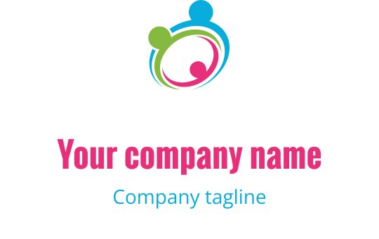 Colorful logo design featuring interconnected circles in green, blue, and pink