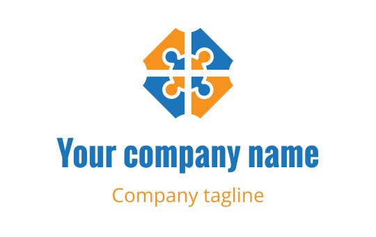 Colorful logo design featuring interlocking puzzle pieces in blue and orange