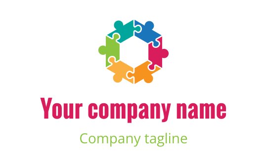 Colorful puzzle piece logo design arranged in a circular pattern