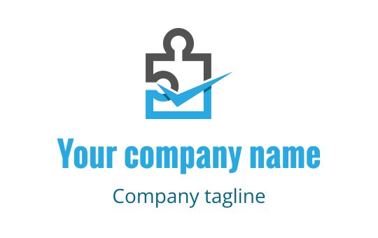 Modern puzzle piece logo design with a check mark in blue