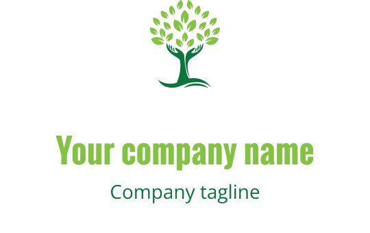 Modern tree logo design with green leaves and a curved trunk