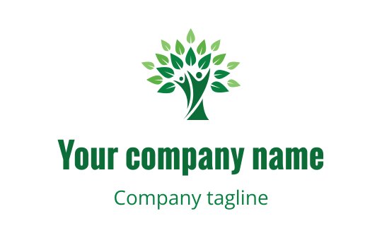 Modern tree logo design featuring green leaves and human figures