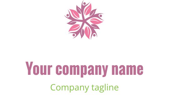 Elegant pink floral logo design with rounded petals and green text